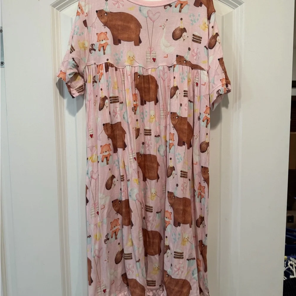 Kickee Pants Pink Bear Print Kids Nightgown — 040926